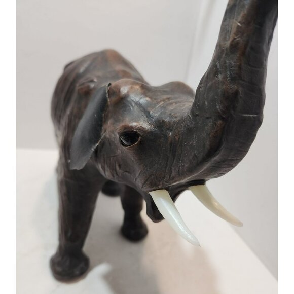 Vintage Leather Wrapped Brown Elephant Figurine 13" Long by 10.5" Tall Realistic - Picture 9 of 14
